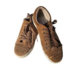 Ugg Suede Lace Up, Embellished Toe Comfort Tennis Shoes Soft Furry Lining Size 7